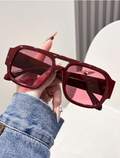 Women Red Frame Fashion Glasses, Oversized Aviator Casual Beach Shades