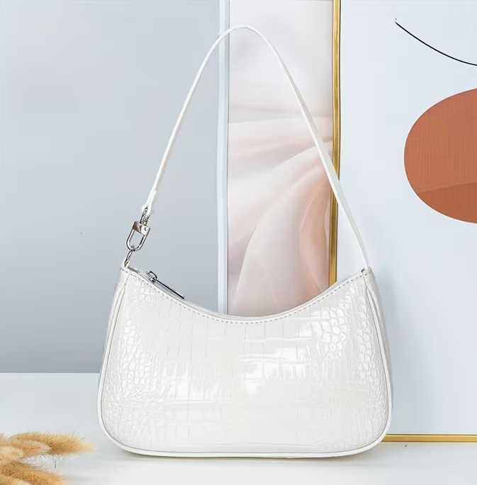 Women's Crescent Bag Crocodile Pattern , summer style - WHITE
