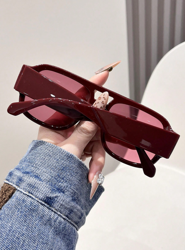 Women Red Frame Fashion Glasses, Oversized Aviator Casual Beach Shades