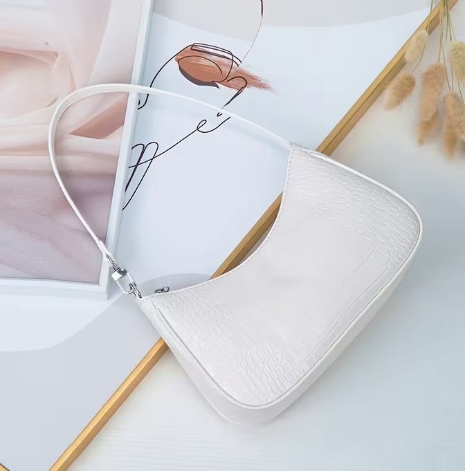 Women's Crescent Bag Crocodile Pattern , summer style - WHITE