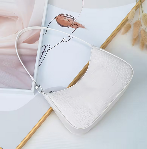 Women's Crescent Bag Crocodile Pattern , summer style - WHITE