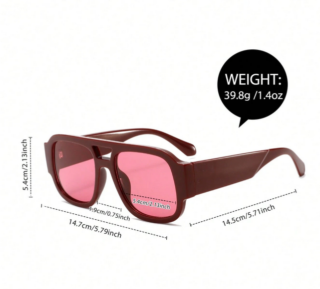 Women Red Frame Fashion Glasses, Oversized Aviator Casual Beach Shades